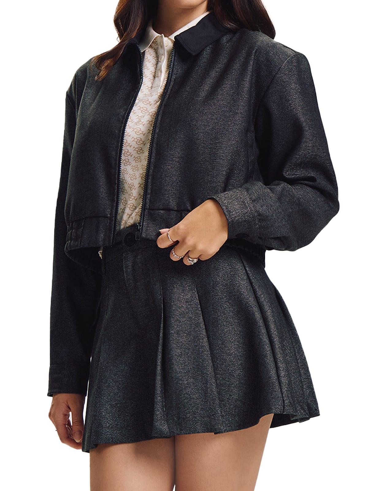 Penshoppe Zip Herringbone Jacket with Contrast Collar Detail, P1,499